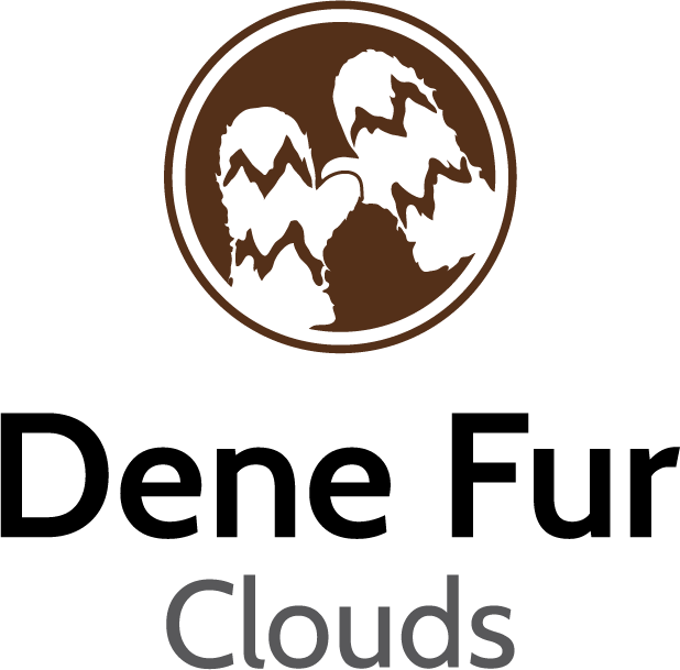 Dene Fur Clouds logo with stylized fur texture design on a white background