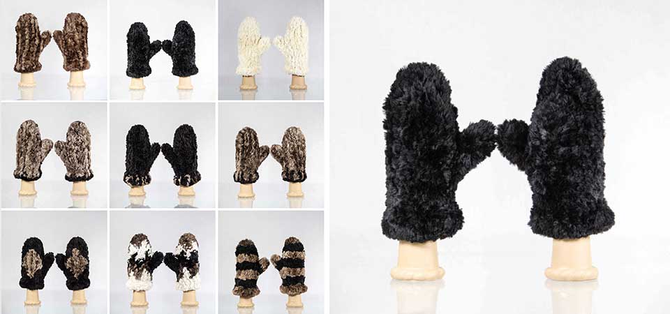 Sheared beaver fur mittens and other garments