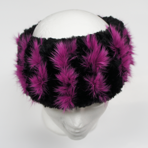 Front view of black beaver headband with pink rabbit stripes