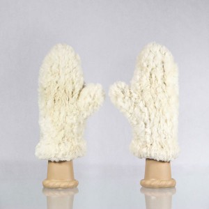 Handmade Ivory White Sheared Beaver Fur Mittens