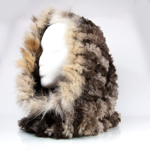 Naturual Knit Beaver Fur Cowl with Lynx Trim