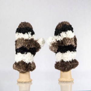 Sheared Beaver Mittens with Wide White Brown and Black Stripes